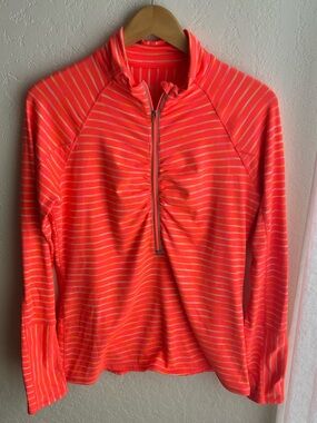 Athleta Neon Coral Striped Zip-Front Pullover